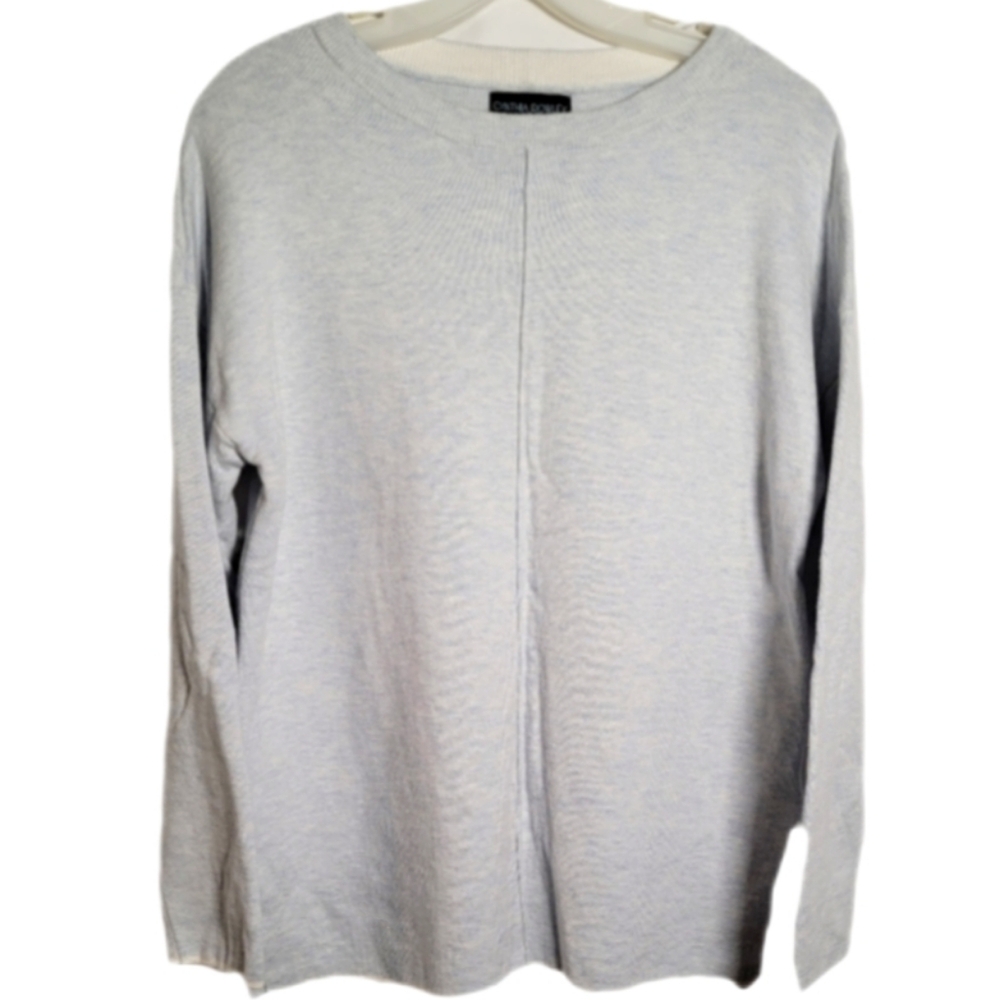 cynthia rowley medium cotton blend sweater light blue medium womens long sleeve